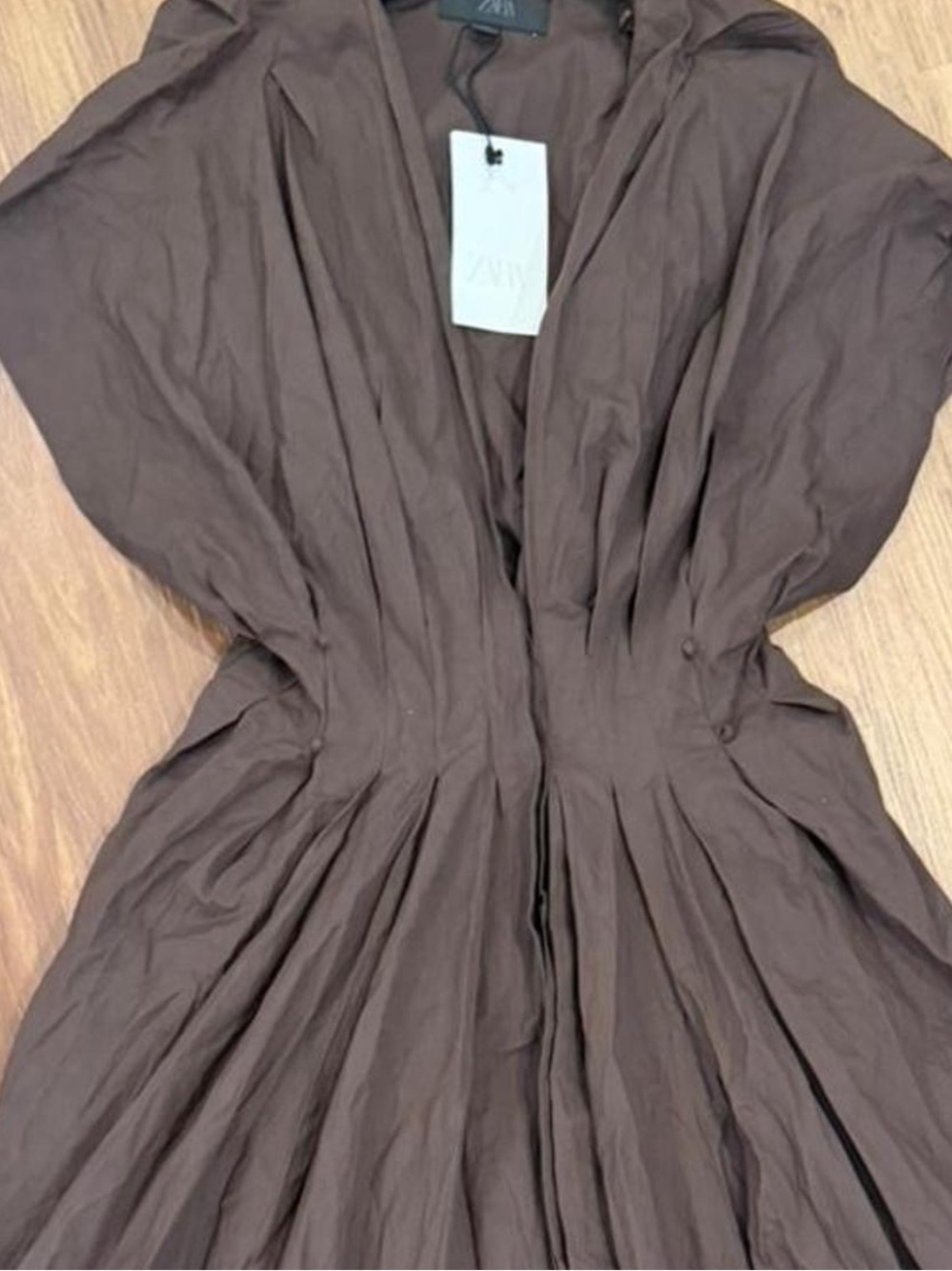 Zara Brown Deep V Maxi Dress with Drawstring Waist - Picture 4 of 4